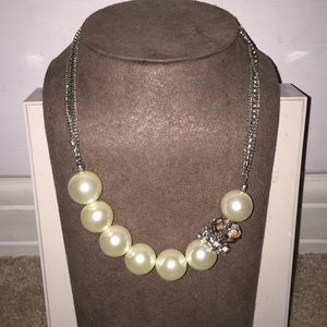 Faux Pearl Necklace with Rhinestone detail